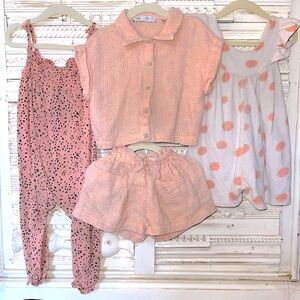 Zara Peach Pink Bundle - Eyelet Button-Up Top and Shorts set